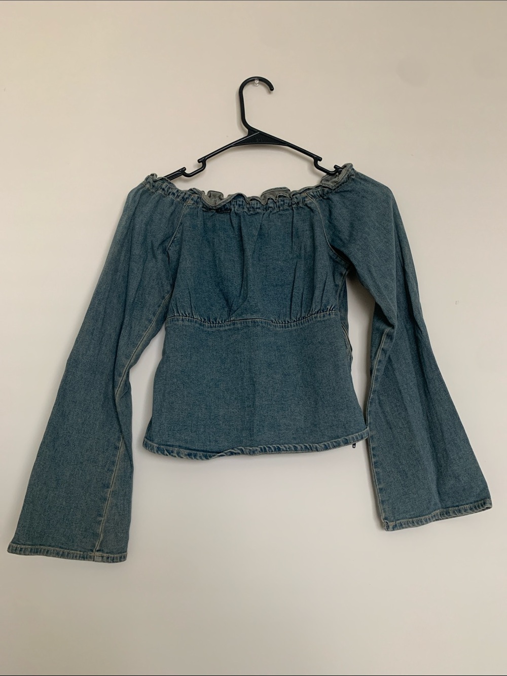 Newport News Blue Off-Shoulder Denim Blouse